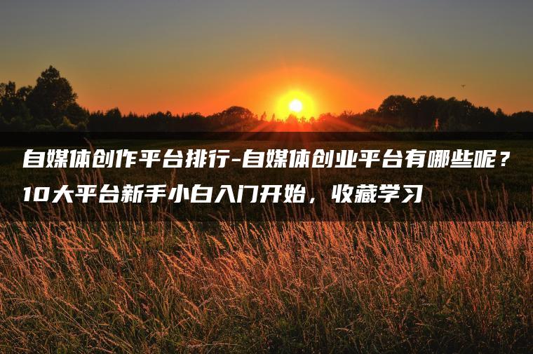 自媒体创作平台排行-自媒体创业平台有哪些呢？10大平台新手小白入门开始，收藏学习